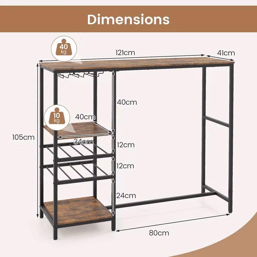 FORGEVIO Industrial Rectangular Dining Table with Storage Shelves in Brown, W/D/H: 121 x 90 x 105 cm – 2
