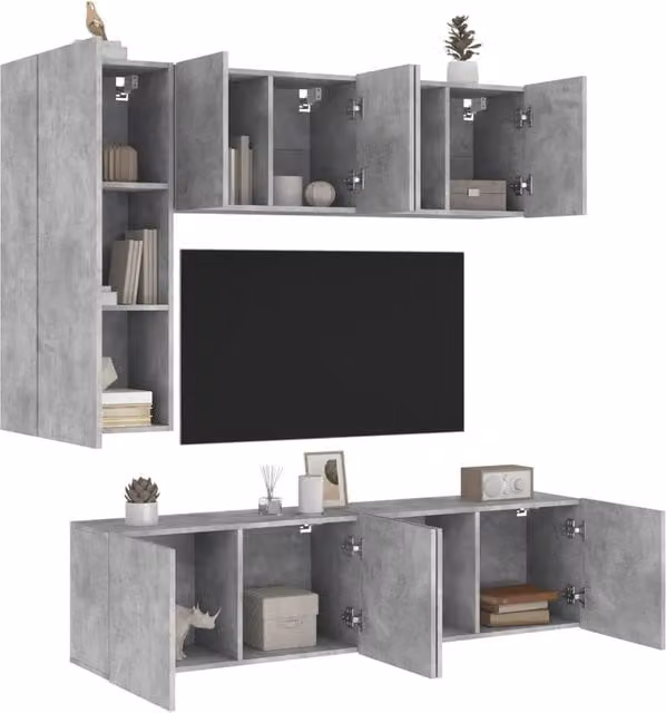 Berkfield Home 5 Piece TV Wall Unit Set in Concrete Grey Matt MDF – 1