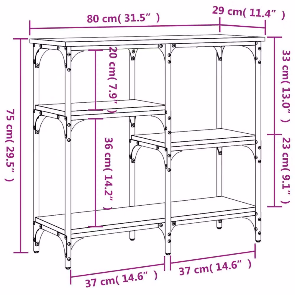 Berkfield Home Decorative Console Table in Smoked Oak Brown, W/D/H: 80 x 29 x 75 cm – 4