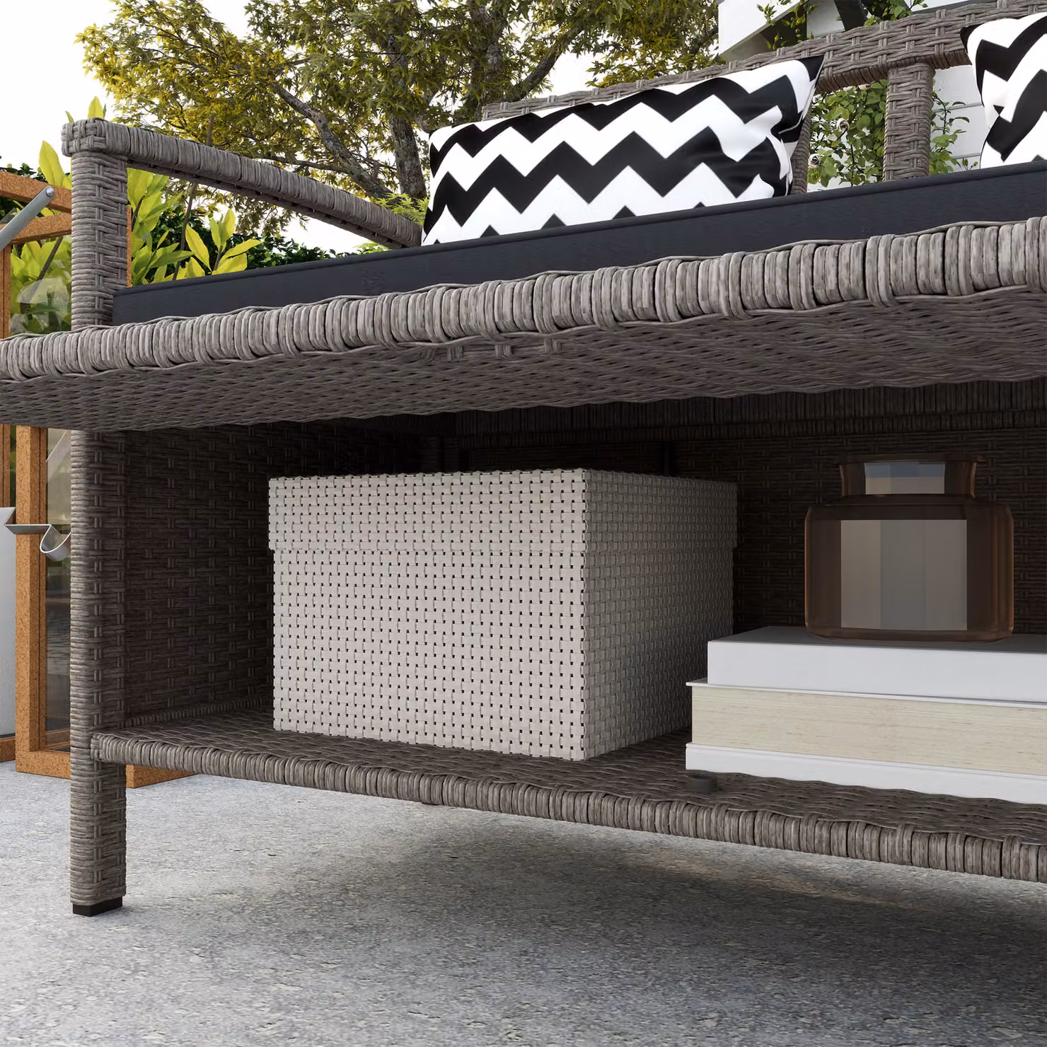 Outsunny 160L Grey Rattan Two-Seater Storage Bench – 8