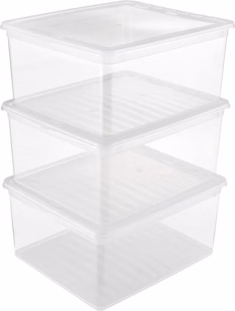 Keeeper Set of 3 Clear Plastic Storage Boxes with Lid and Air Control System, 18 Litre