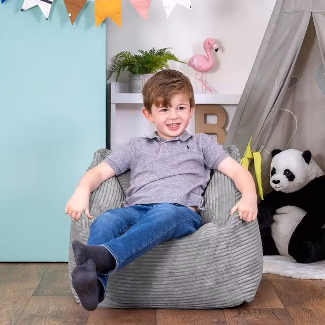 ICON Grey Cord Childrens Bean Bag Armchair