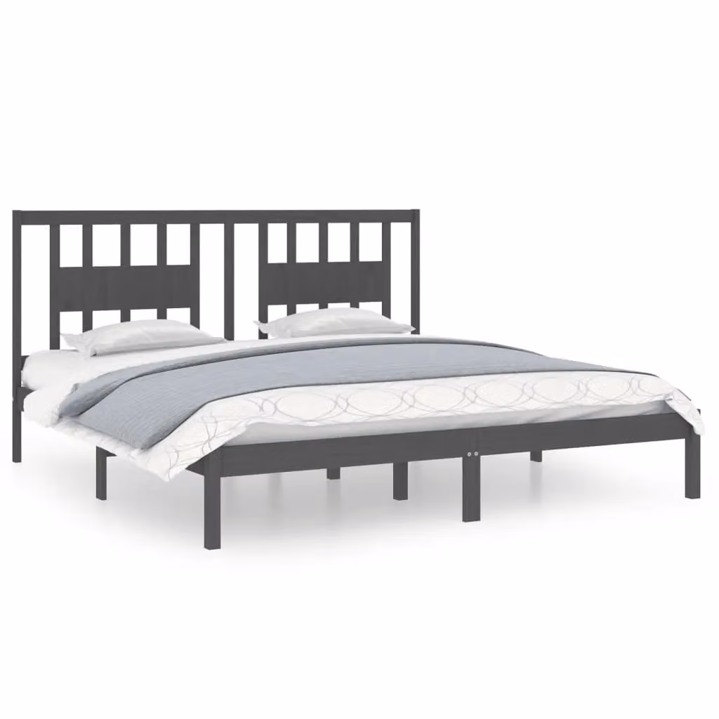 Berkfield Home Grey Solid Wood Pine Bed Frame W/D/H: 200 x 200 cm – 2