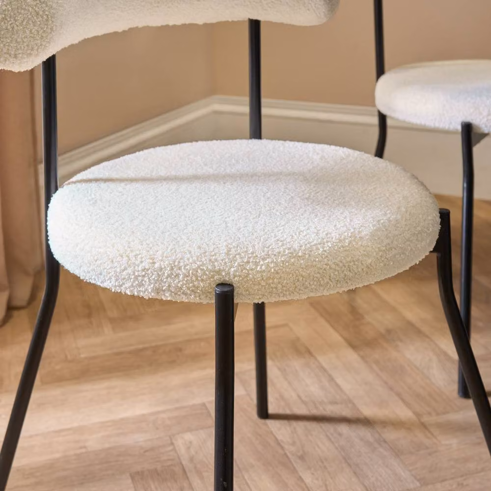 OHS Modern Boucle Accent Dining Chair with Padded Seat and Metal Legs in White – 2