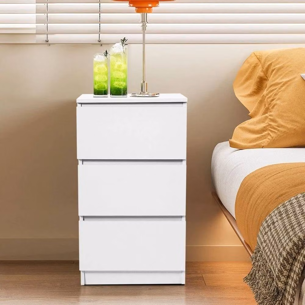 FLAVORA 3 Drawer Wooden Bedroom Bedside Cabinet in White – 3