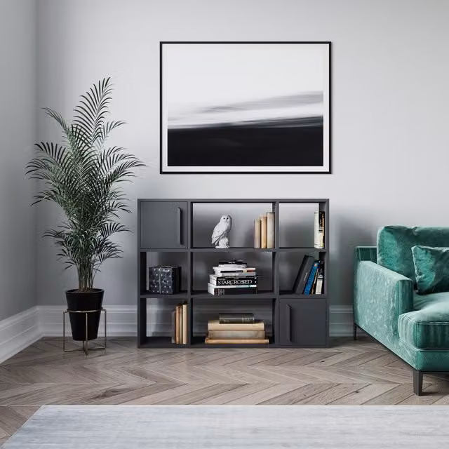 Decorotika Randall Bookcase with Cabinets in Anthracite Black