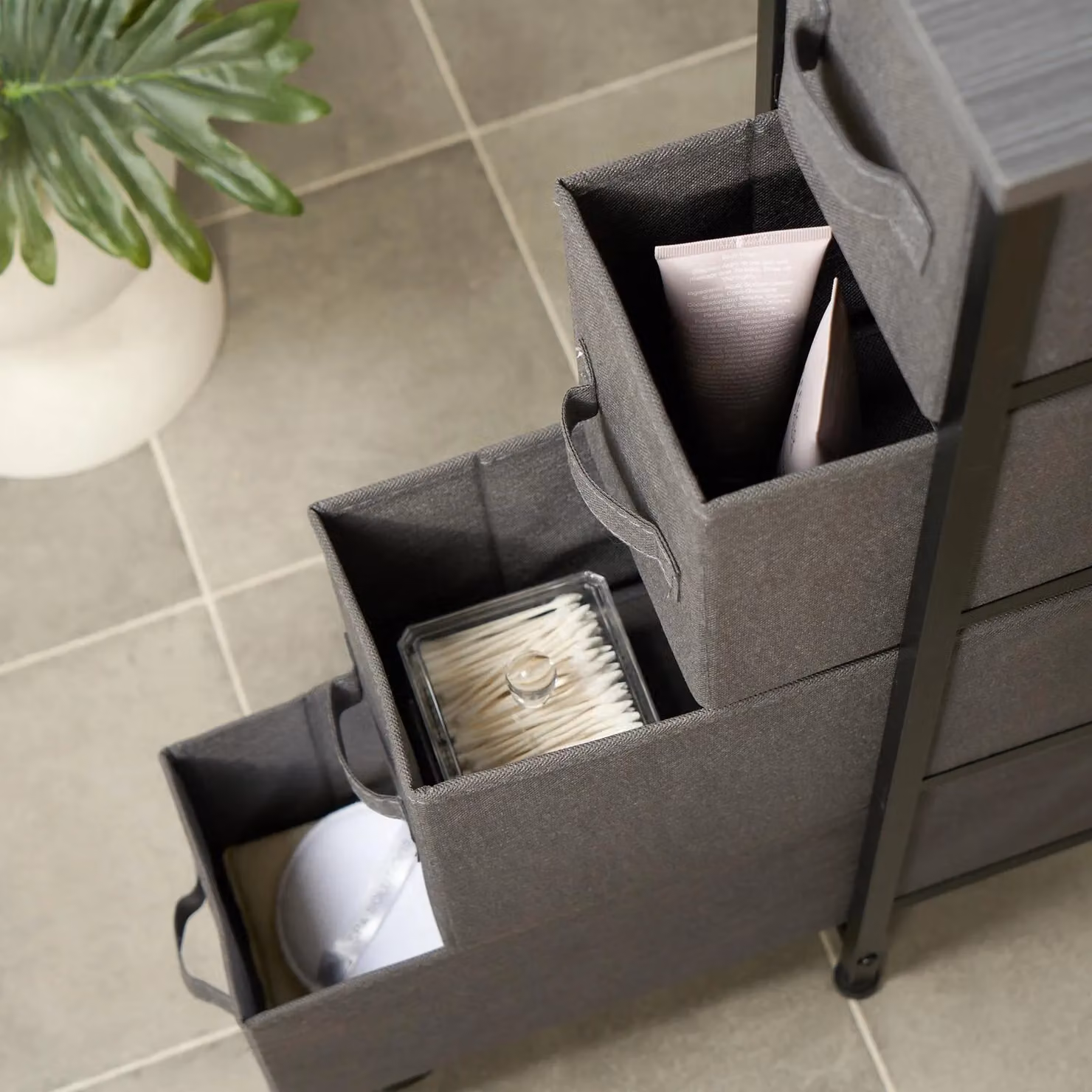 OHS Narrow 4 Drawer Storage Cabinet Bedside Table Unit Fabric Organiser in Light Grey – 2