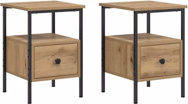 Berkfield Home Set of 2 Artisan Oak Bedside Cabinets in Brown, W/D/H: 34 x 36 x 50 cm