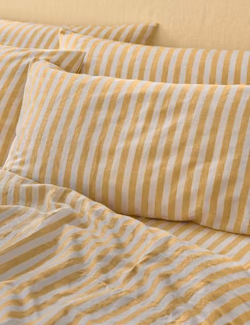 Piglet In Bed 2 Pack Pembroke Stripe Linen Rich Pillowcases in Yellow Mix
