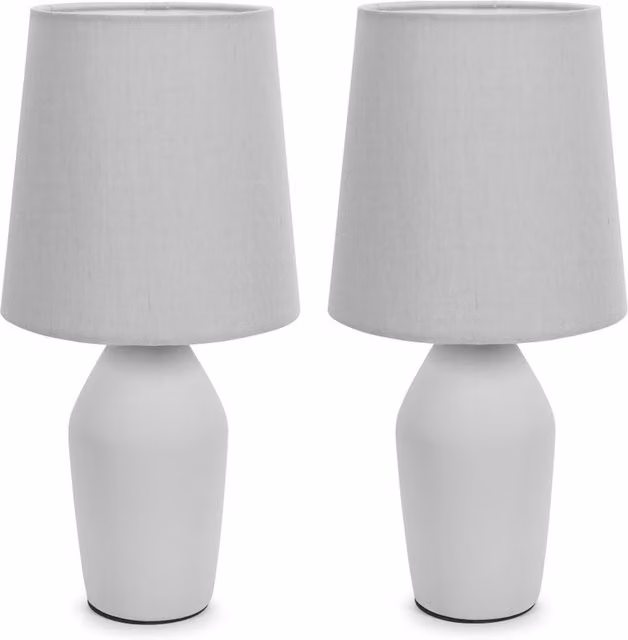ValueLights Arlo Set of 2 Grey Ceramic Table Lamps with Fabric Shades