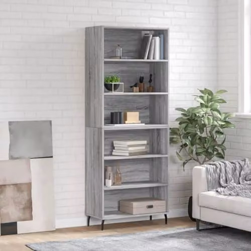 vidaXL Modern Grey Highboard with Internal Shelves and Open Shelf, W/D/H: 69.5 x 32.5 x 180 cm – 2