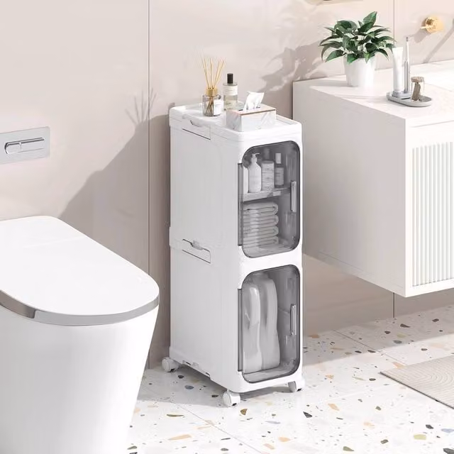 Kelvenix Slim Narrow Gap Bathroom and Kitchen Storage Shelf in White