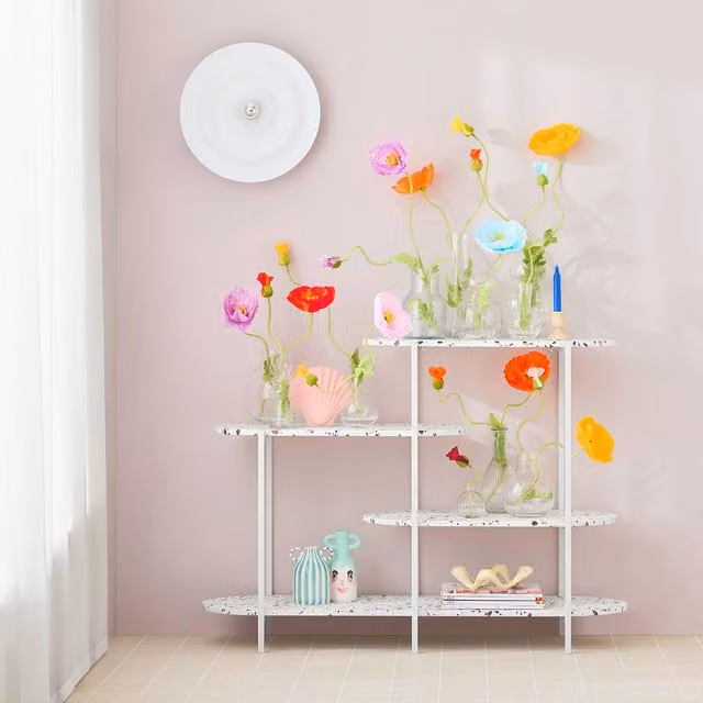 SoBuy 4-Tier Modern Terrazzo Console Table with White Metal Frame