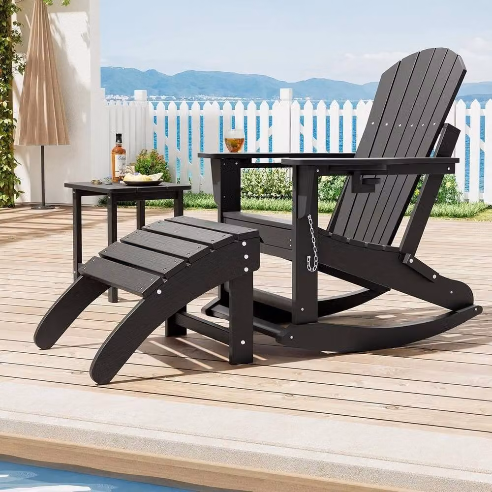 VOGREX Set of 4 Black Folding Adirondack HDPE Foot Stools and Ottomans – 3
