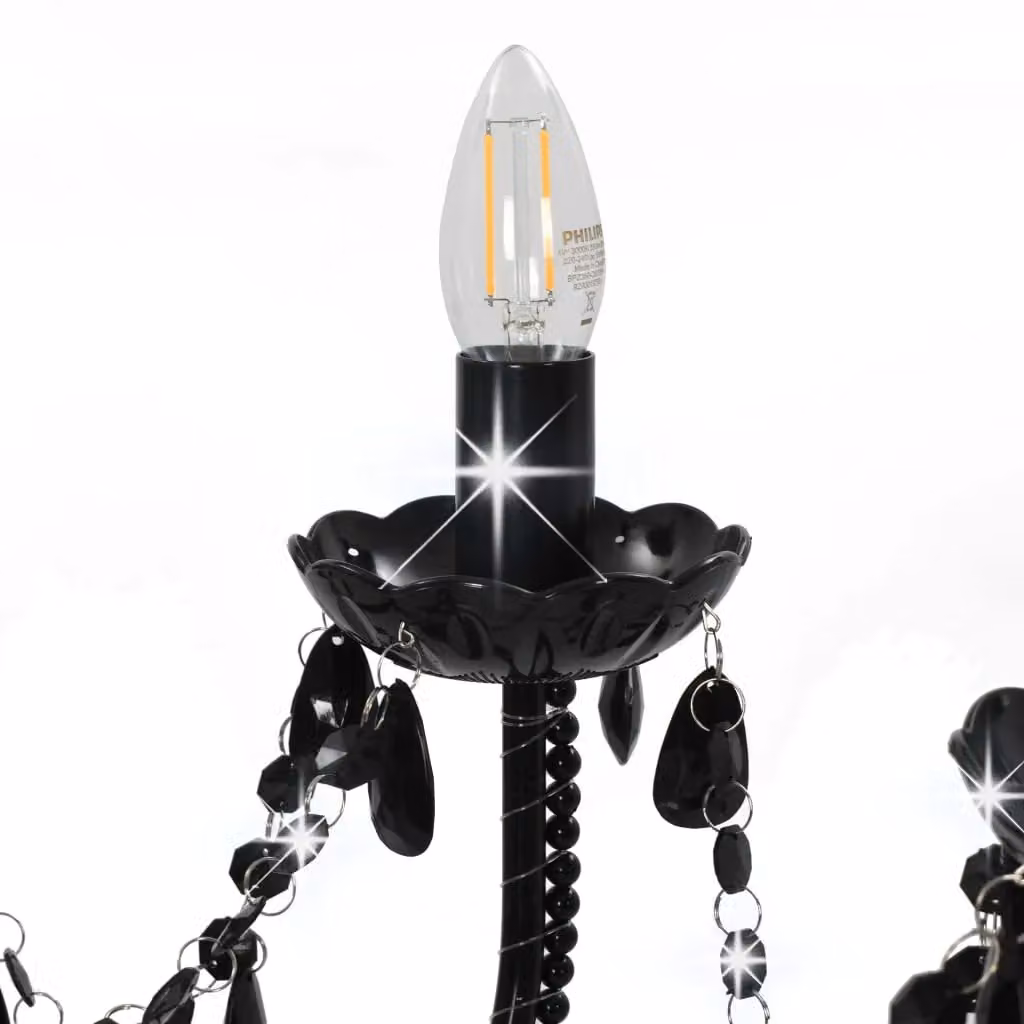 Berkfield Home Antique Black Crystal Bead Chandelier with 12 x E14 Bulbs – 2