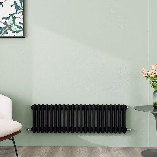 AicaBathroom Horizontal Traditional Cast Iron Style 3 Column Radiator in Black Steel Enamel, W: 101 cm, D: 30 cm, H: 30 cm