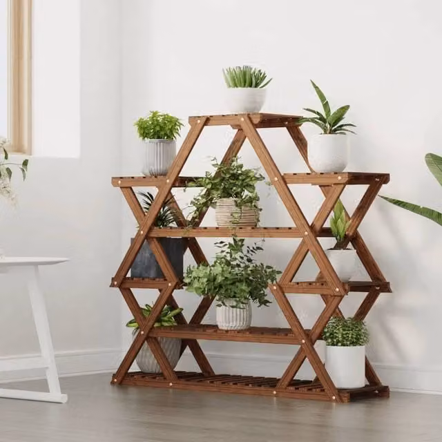 Berkfield Home Elegant Flower Stand in Brown Solid Fir Wood, W/D/H: 110 x 25 x 105 cm – 1