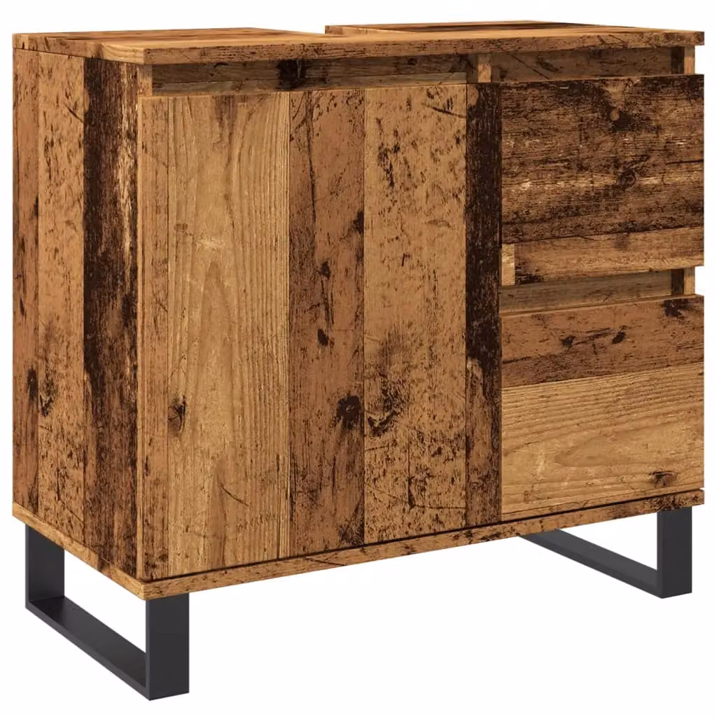 Berkfield Home Industrial Bathroom Sink Cabinet in Old Wood Brown, W/D/H: 65 x 33 x 60 cm – 2