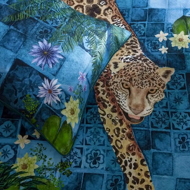 Majorelle Moroccan Animal and Floral Reversible Duvet Cover Set in Azure Blue, 180 x 200 cm