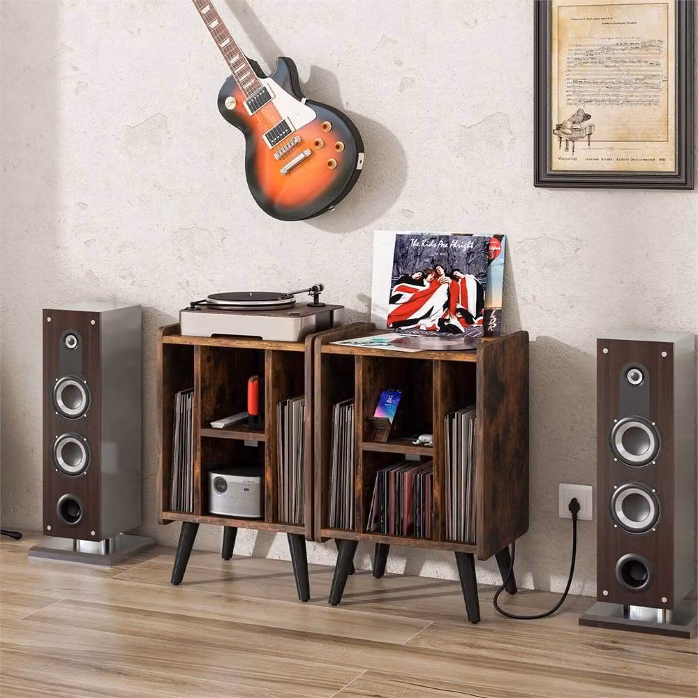FORGEVIO Modern Brown Wood Record Player Stand and Vinyl Storage Unit – 4