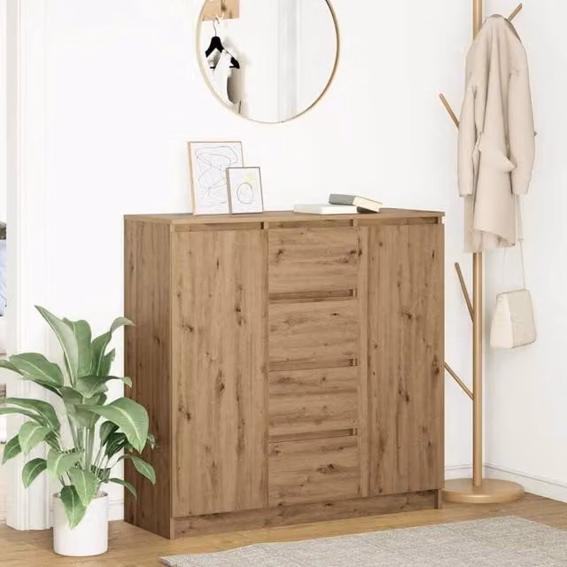 Berkfield Home Artisan Oak Sideboard with Drawers in Brown, W/D/H: 100.5 x 35 x 98.5 cm – 1