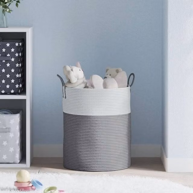 Berkfield Cotton Home Storage Basket in Grey and White W: 38 cm, H: 46 cm – 1