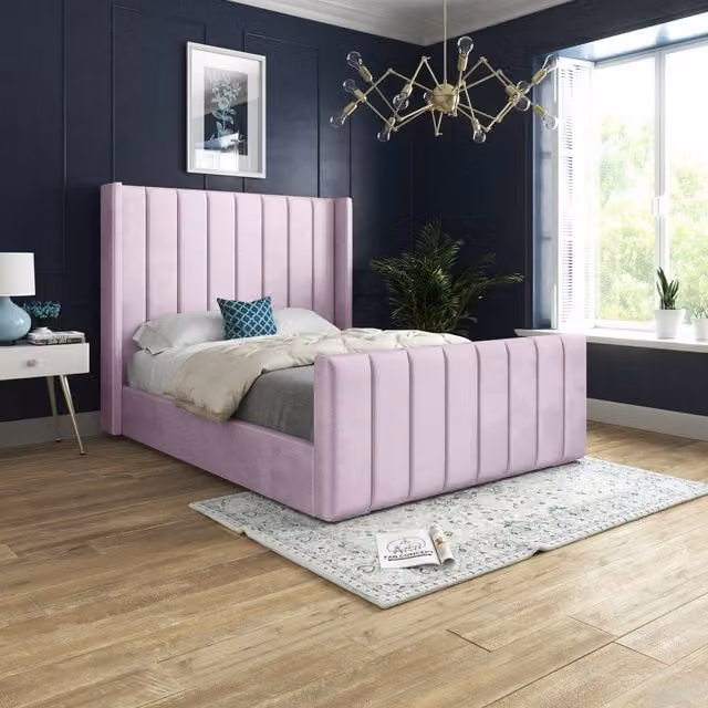DS Living Oxford Upholstered Soft Touch Pink Velvet Bed Frame, W/D/H: 180 x 200 cm – 1
