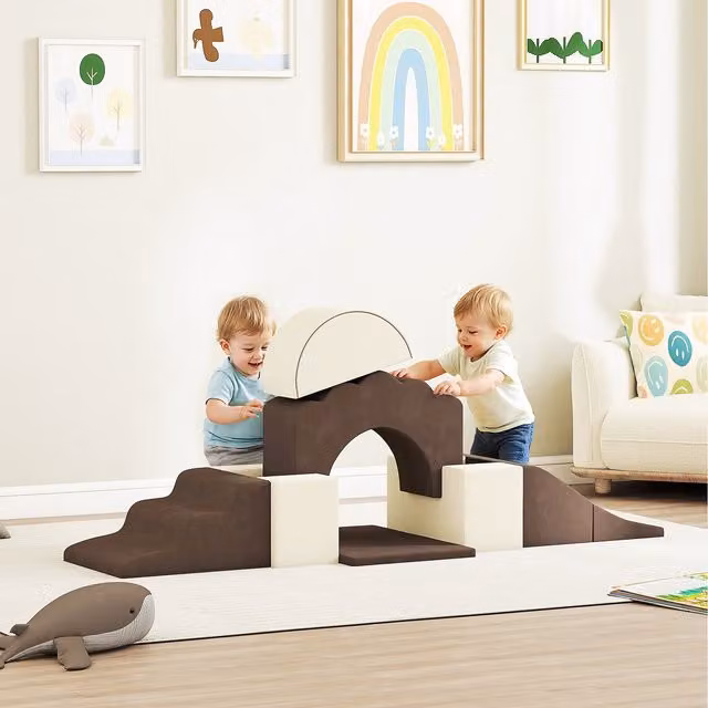 AIYAPLAY 7 Piece Kids Soft Play Foam Set with Detachable Covers in Brown