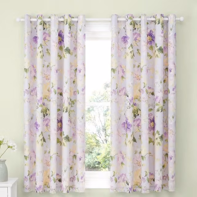 Dreams & Drapes Heritage Florette Floral Eyelet Curtains, Purple, 2 Panels, W: 168 cm, H: 183 cm