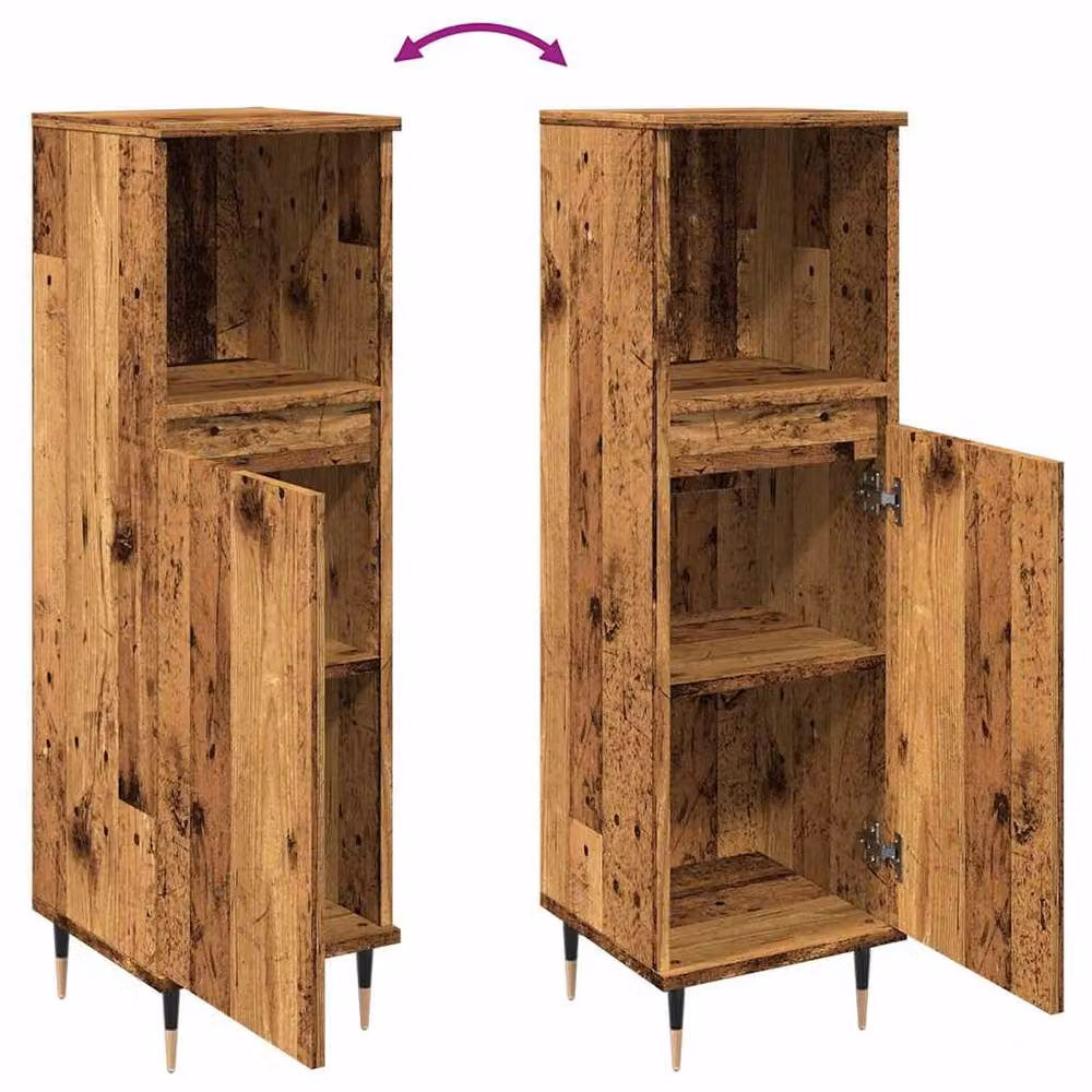 Berkfield Home Old Wood Bathroom Cabinet in Brown, W/D/H: 30 x 30 x 100 cm – 3