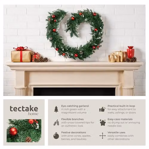 tectake Christmas Garland with Baubles, Pine Cones and Berries in Green and Red – 2