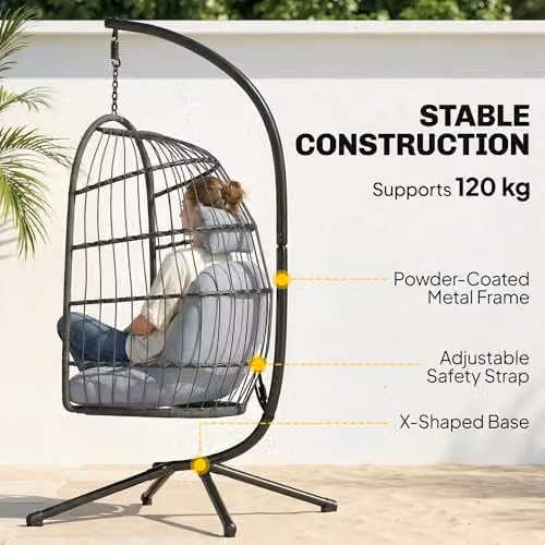 Outsunny Hanging Egg Chair with Stand in Grey – 3