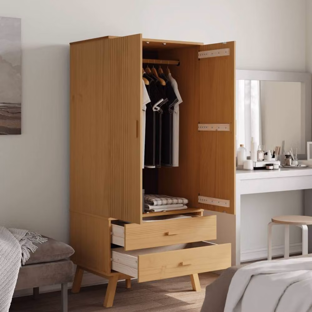Berkfield Home OLDEN Wardrobe in Brown Solid Pine Wood, W/D/H: 76.5 x 53 x 172 cm – 2