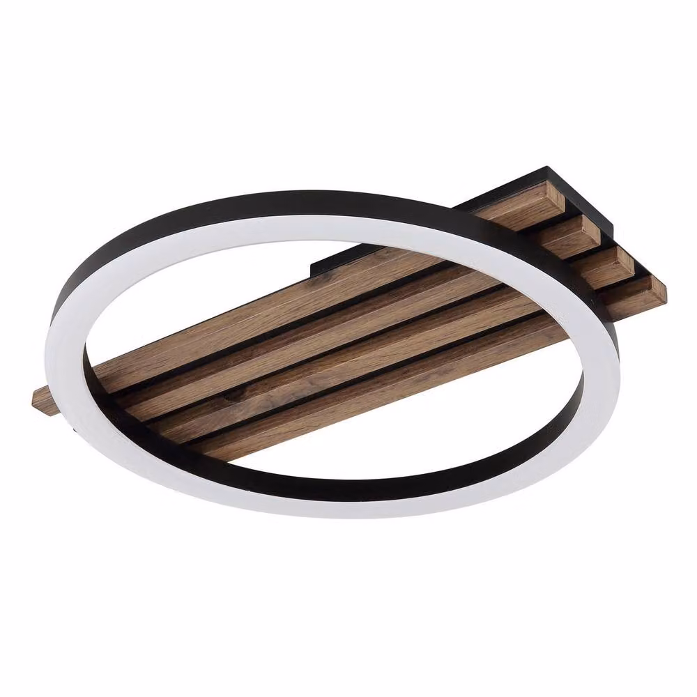Netlighting Tisha LED Semi Flush Ceiling Light, Matt Black and Wood, Warm White 3000K, W/D/H: 34 x 30 x 6 cm – 2