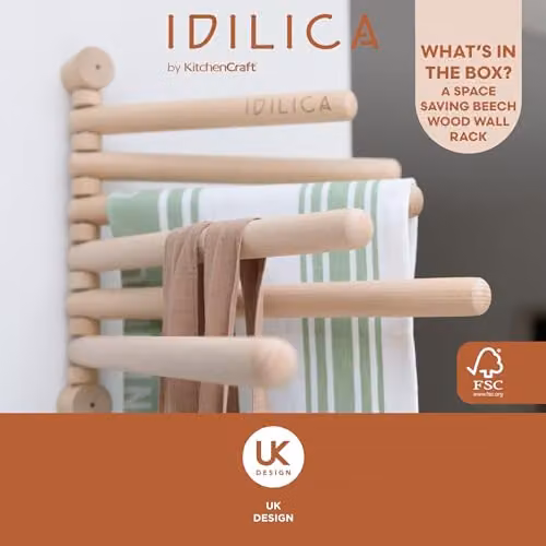 KitchenCraft Idilica Beechwood 6-Rail Wall Mounted Rack in Brown – 2