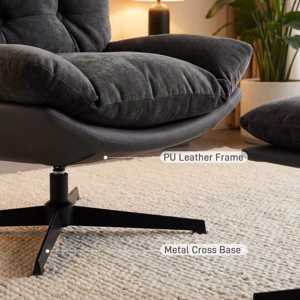 STILVORA Swivel Accent Chair with Ottoman, Grey Fabric and Metal Frame – 8