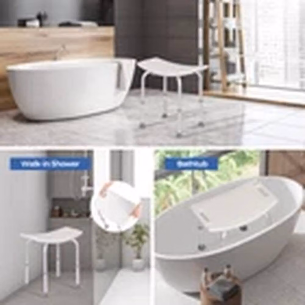 Kelvenix Non-Slip Shower Stool in White with Height Adjustable Legs and Drainage Seat – 2