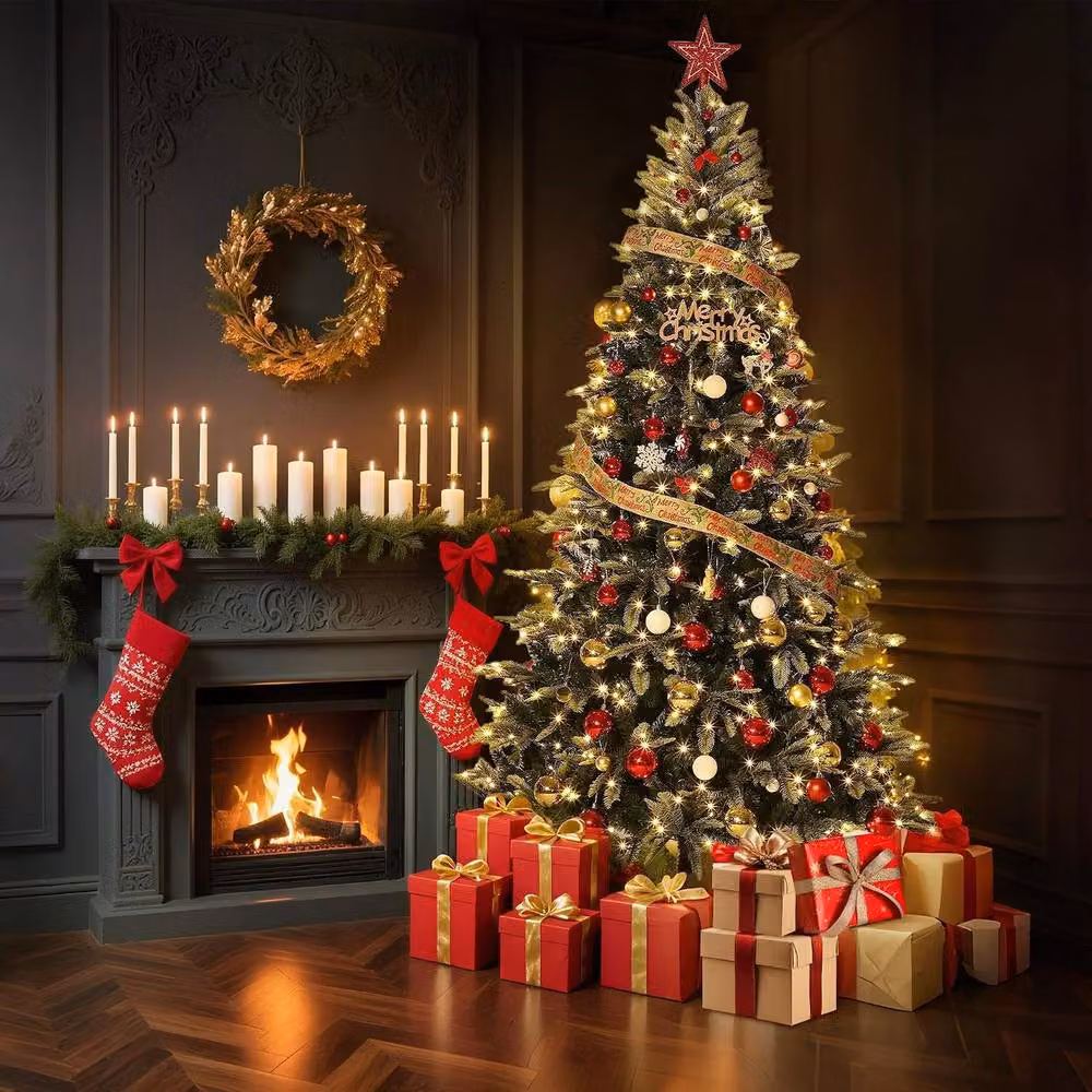 London Boutique Pre-Lit Artificial Pencil Christmas Tree with LED in Green, Height: 200 cm – 2