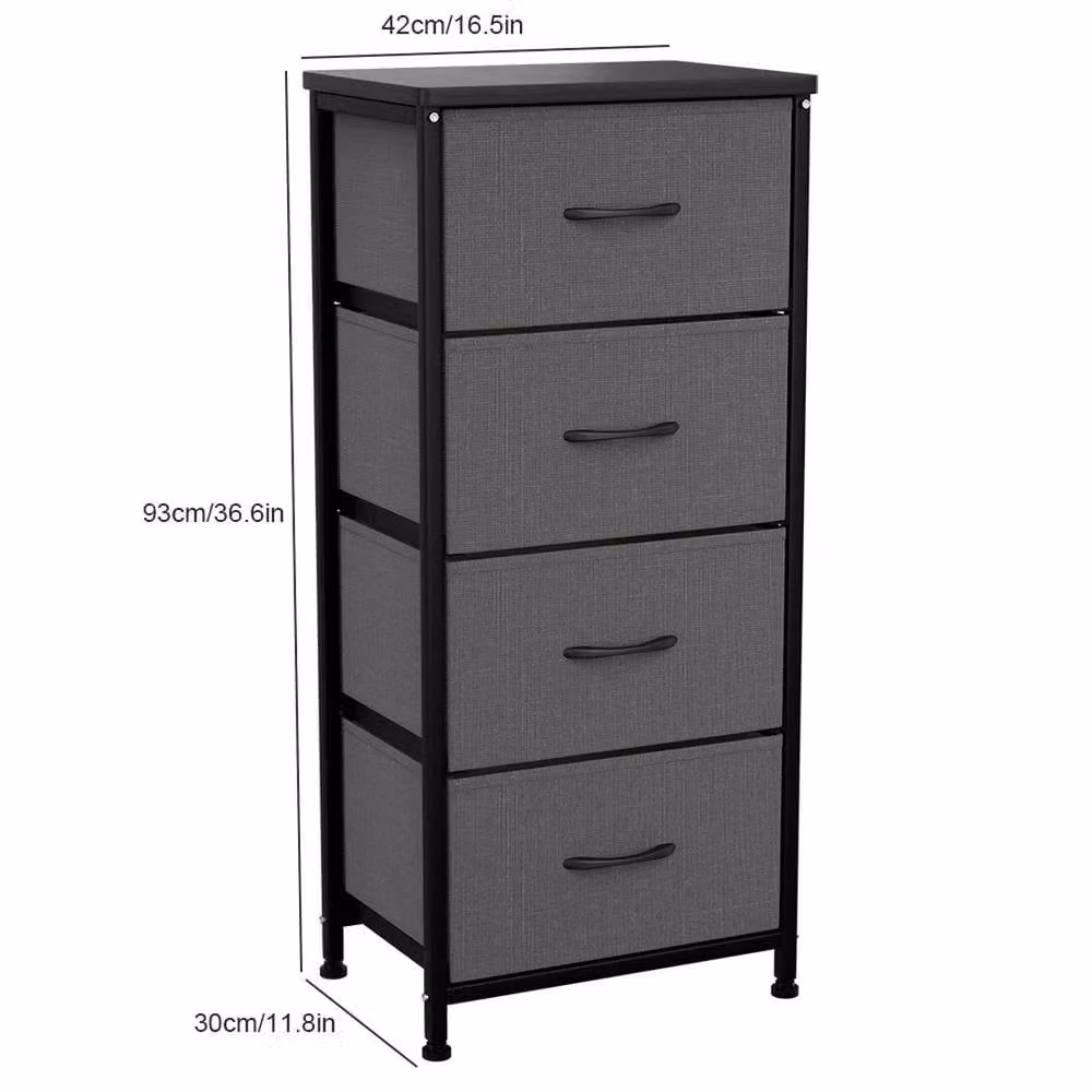 KORVIXA Grey 4 Drawer Fabric Chest of Drawers Organizer Unit W/D/H: 100 x 100 x 100 cm – 2