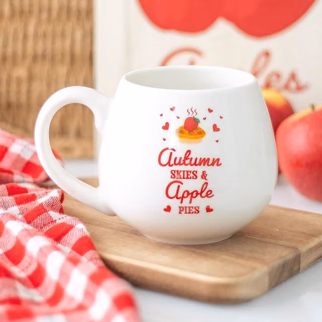 Kingsbury Gifts Autumn Skies and Apple Pies Rounded Ceramic Mug, White, 550ml