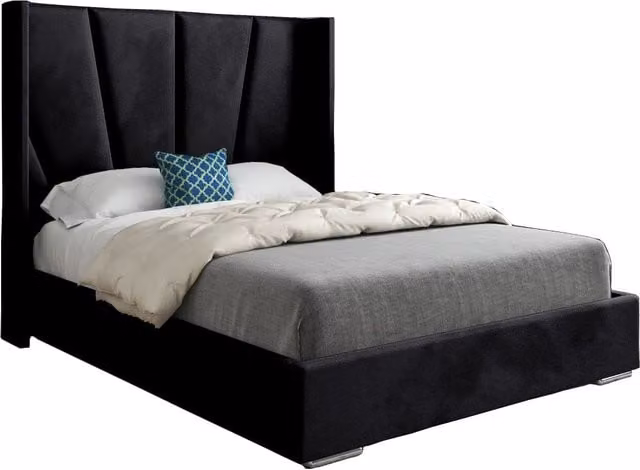 KDMD Cocoon Wide Curved Winged Upholstered Soft Velvet Designer Bed Frame in Black, Size: Double (W/D/H: 140 x 200 x 137 cm)