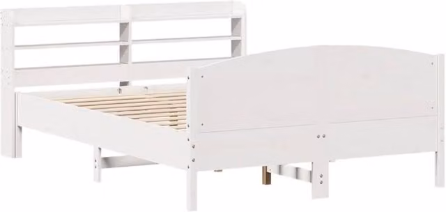 Berkfield Home White Solid Wood Decorative Bed Frame with Side Compartments and Bedside Shelf, W/D/H: 190 x 135 x 82 cm