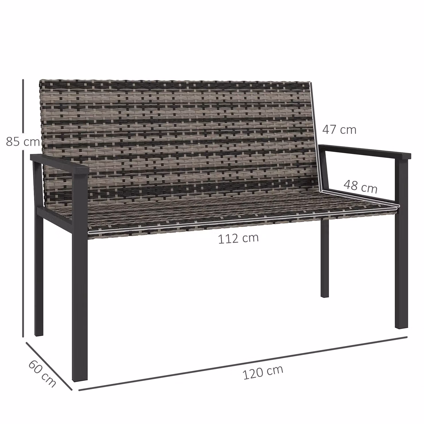 OUTSUNNY Grey Rattan Garden Bench Loveseat with Quick-Drying Padding – 2