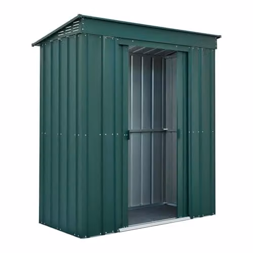 Globel Green Metal Garden Storage Shed with Pent Roof and Sliding Double Doors