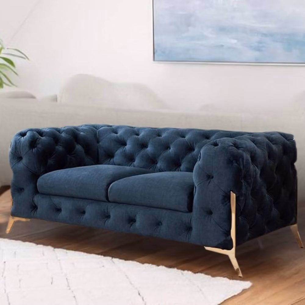 Stratus Interiors Blue Plush Velvet 2 Seater Chesterfield Sofa – 2