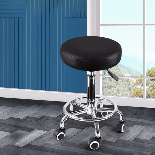 Levede Black Salon Swivel Stool with Hydraulic Lift and Castors – 1