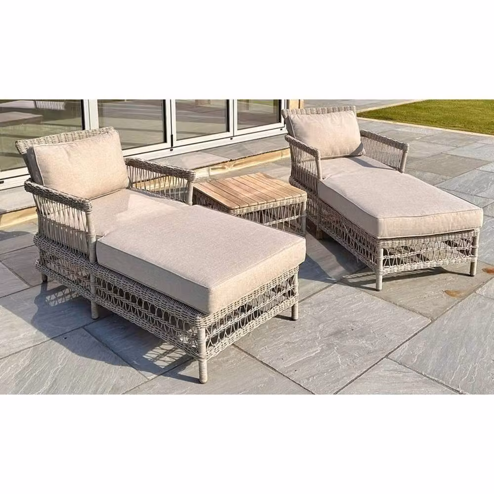 Lemon Pavilion Furniture and Decor Provence Collection Outdoor Sun Lounger Set in Beige, L164 x W77 x H87 cm – 2