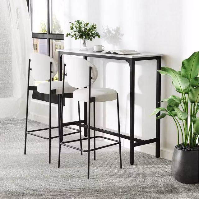 COSTWAY Modern White Rectangle Bar Table with Footrest