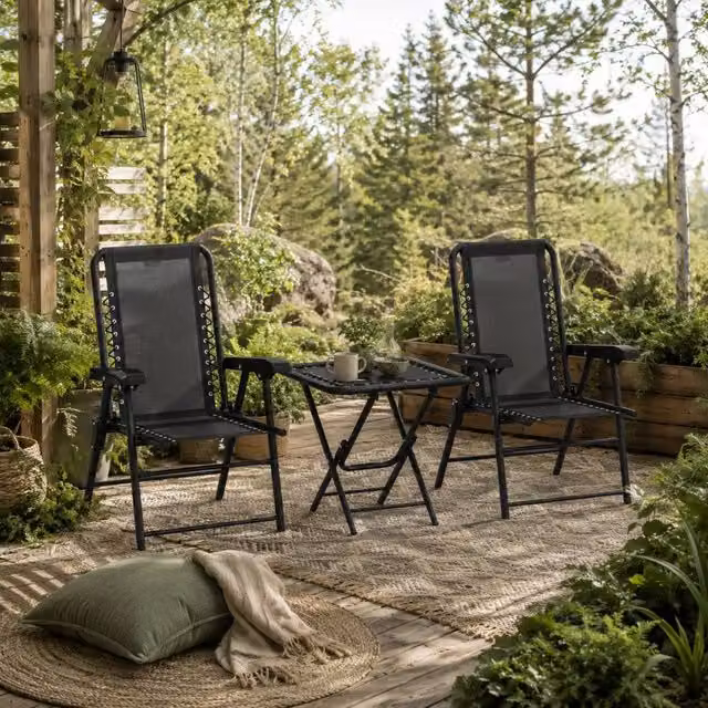 Wyld Haus Lacotte 3 Piece Black Folding Bistro Set with 2 Chairs and Square Coffee Table – 1