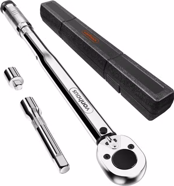 VonHaus 1/2 Inch Torque Wrench with Reducer and Extension Bar, Silver